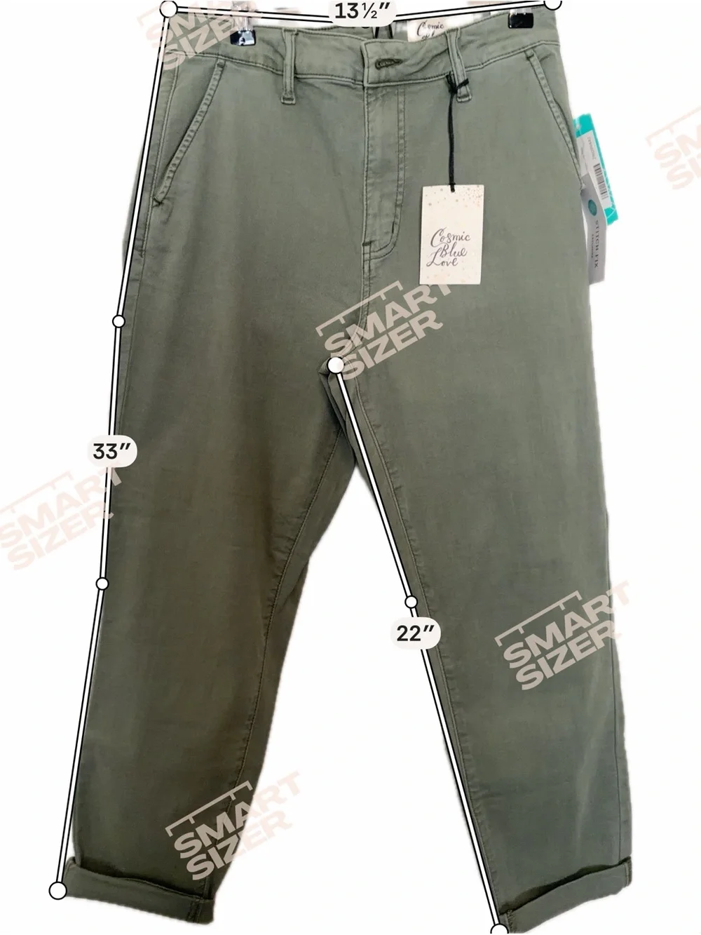 NWT Cosmic Blue Love Cuffed Ankle Women's Olive Pants, size 29